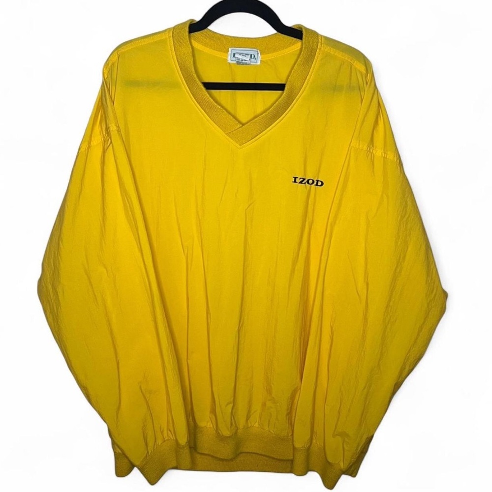 Vintage IZOD Yellow Windbreaker Jacket Size L Zip Pockets 90s Retro
